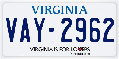 VA license plate VAY2962