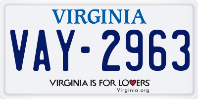 VA license plate VAY2963