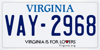 VA license plate VAY2968