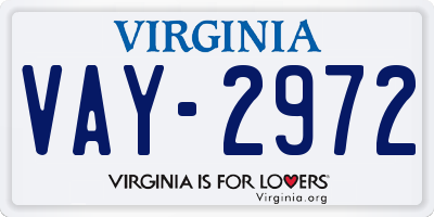 VA license plate VAY2972