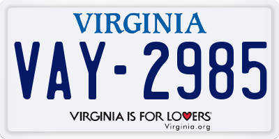 VA license plate VAY2985