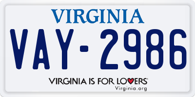 VA license plate VAY2986
