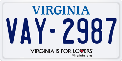 VA license plate VAY2987