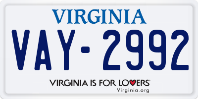 VA license plate VAY2992
