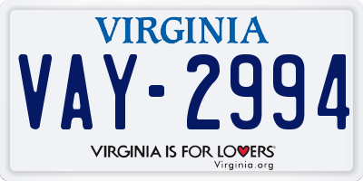 VA license plate VAY2994
