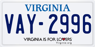 VA license plate VAY2996