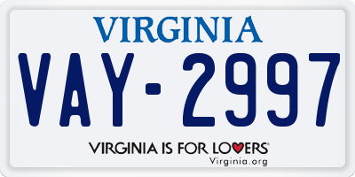 VA license plate VAY2997