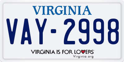 VA license plate VAY2998