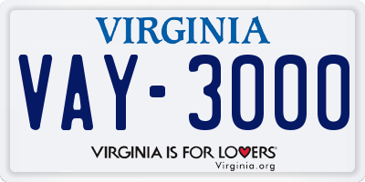 VA license plate VAY3000