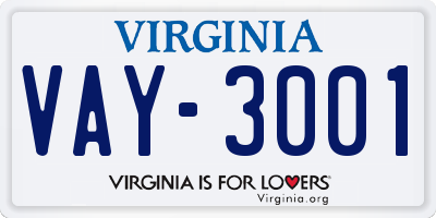 VA license plate VAY3001