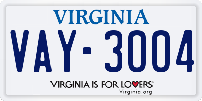 VA license plate VAY3004