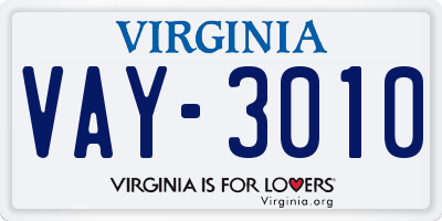 VA license plate VAY3010