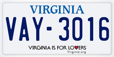 VA license plate VAY3016
