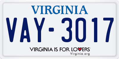 VA license plate VAY3017