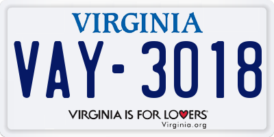 VA license plate VAY3018