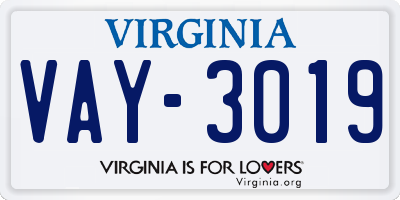 VA license plate VAY3019
