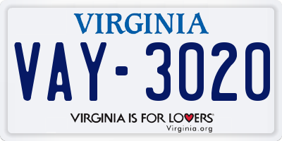 VA license plate VAY3020