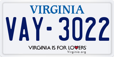 VA license plate VAY3022