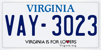 VA license plate VAY3023