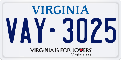 VA license plate VAY3025