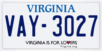 VA license plate VAY3027