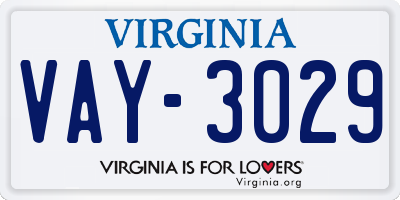 VA license plate VAY3029