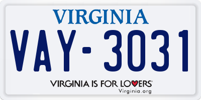 VA license plate VAY3031