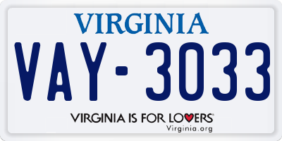 VA license plate VAY3033