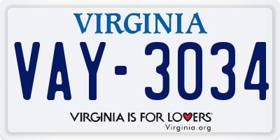 VA license plate VAY3034