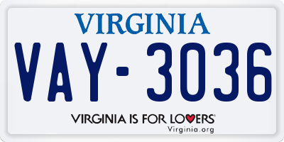 VA license plate VAY3036