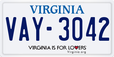 VA license plate VAY3042