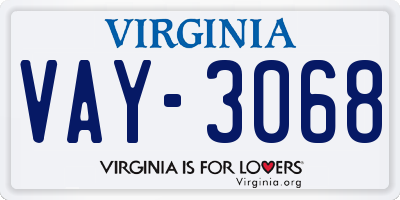 VA license plate VAY3068
