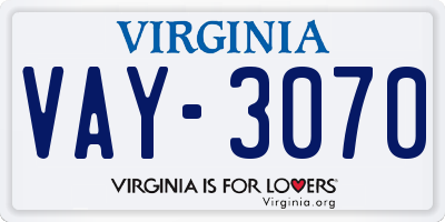 VA license plate VAY3070