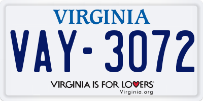 VA license plate VAY3072