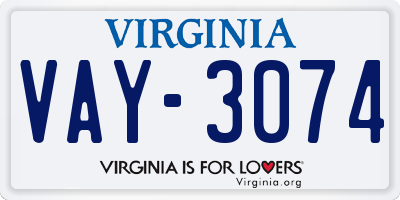 VA license plate VAY3074