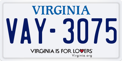 VA license plate VAY3075