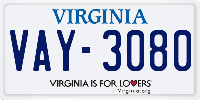 VA license plate VAY3080