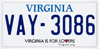 VA license plate VAY3086