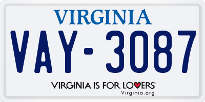 VA license plate VAY3087