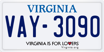 VA license plate VAY3090