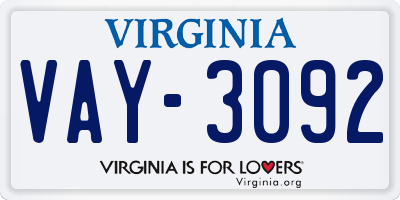 VA license plate VAY3092