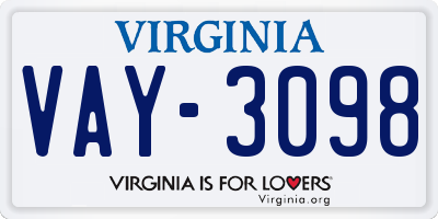 VA license plate VAY3098