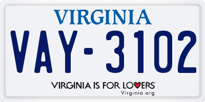 VA license plate VAY3102