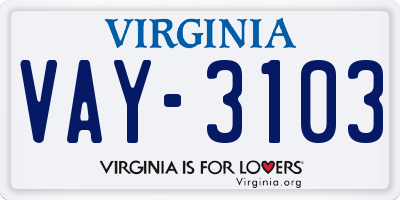 VA license plate VAY3103
