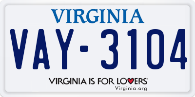 VA license plate VAY3104