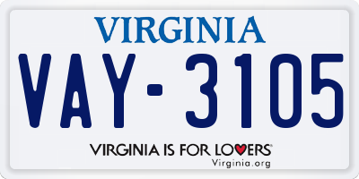 VA license plate VAY3105