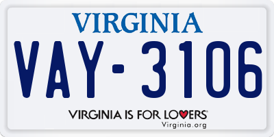 VA license plate VAY3106