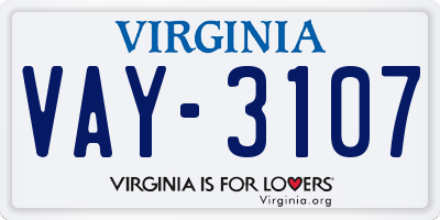 VA license plate VAY3107