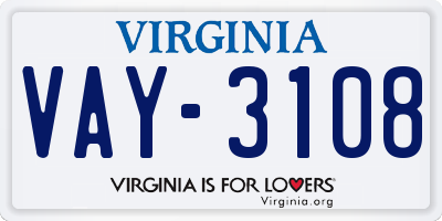 VA license plate VAY3108