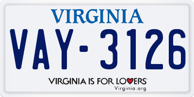 VA license plate VAY3126